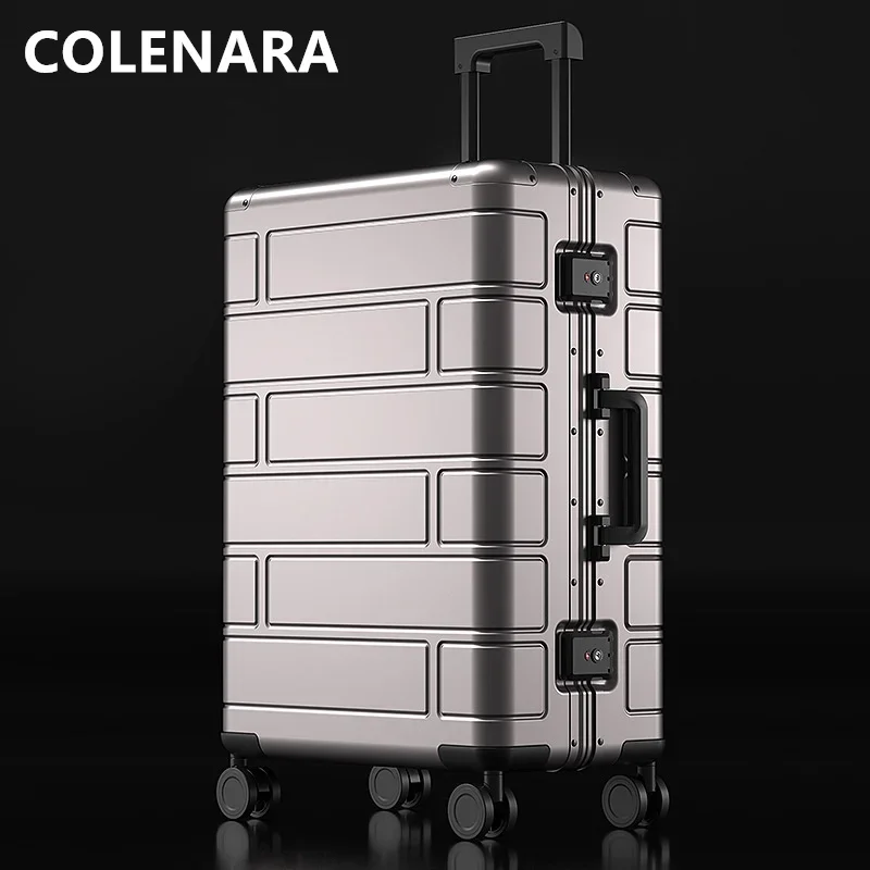 COLENARA-maleta de viaje de aleación de aluminio y magnesio para hombre, Maleta de viaje de 20, 24 y 28 pulgadas