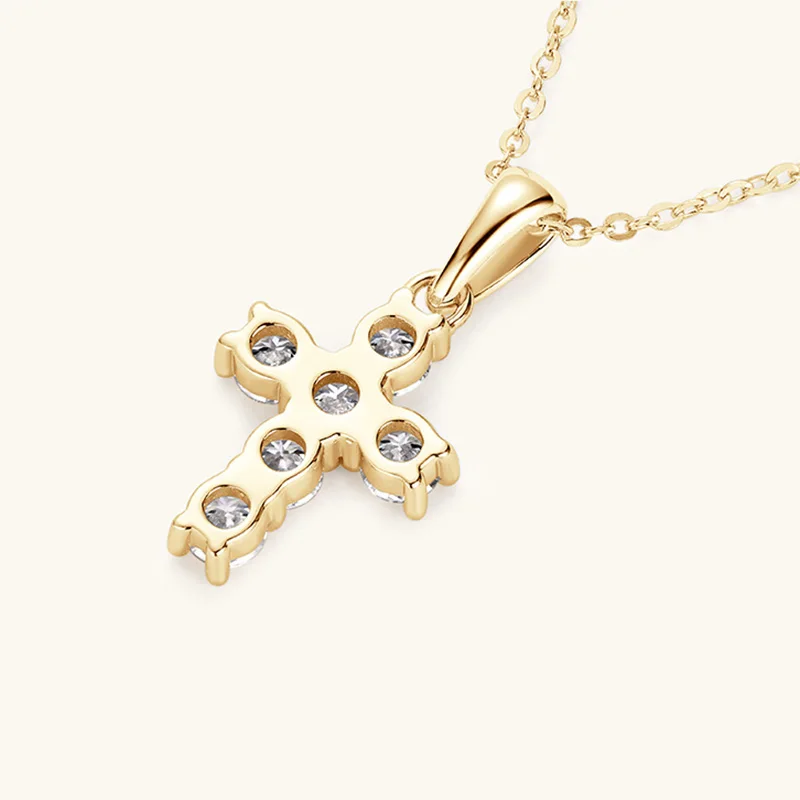 LYCFN 3MM*6pcs Moissanite Cross Pendant Necklace For Women S925 Sterling Silver 18k Gold Plated Chain Wedding Fine Jewelry