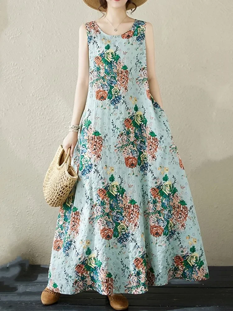 فساتين قطنية عتيقة بدون أكمام كبيرة الحجم جديدة في الفساتين للنساء فستان صيفي طويل فضفاض غير رسمي ملابس أنيقة 2025 #1