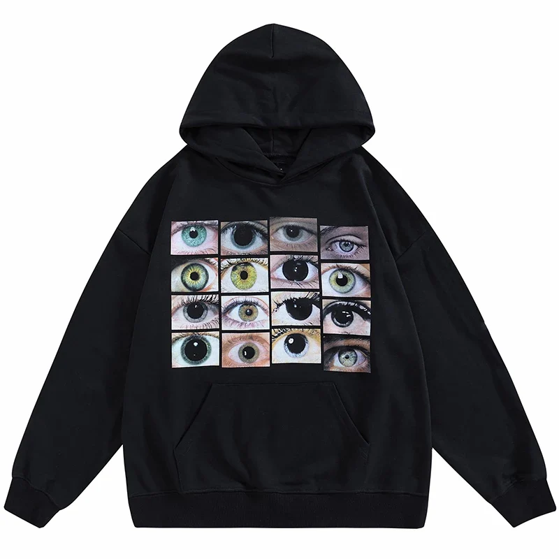 Printcess Autumn And Winter Women\'s New Harajuku Style Trend Y2K Eye Print Hooded Sports Long-Sleeved Pullover Hoodie