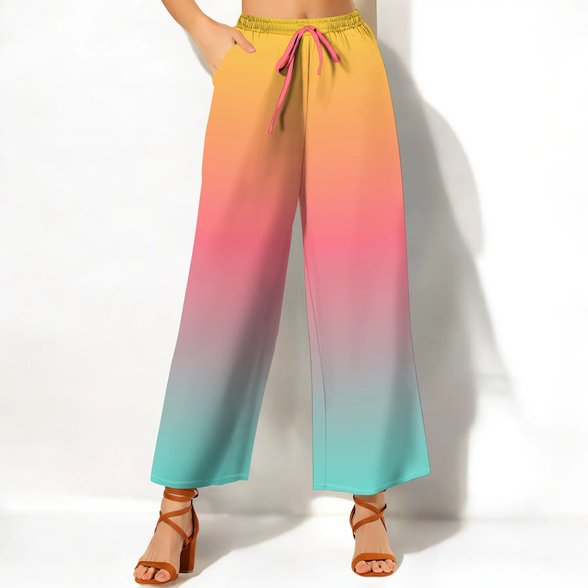Women's Wide Leg Ankle-Length Pants Ombre Print Casual Elastic Loose Breathable for Casual Beach Wedding Guests Ball
