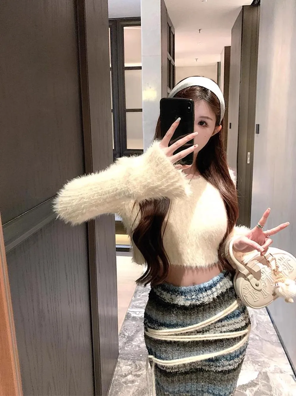 

Spicy ort Coat And Skirt Set for Women High Waist Faux Fur Slim Fit Autumn Winter New Sle Faion Ensemble Two Piece Suit