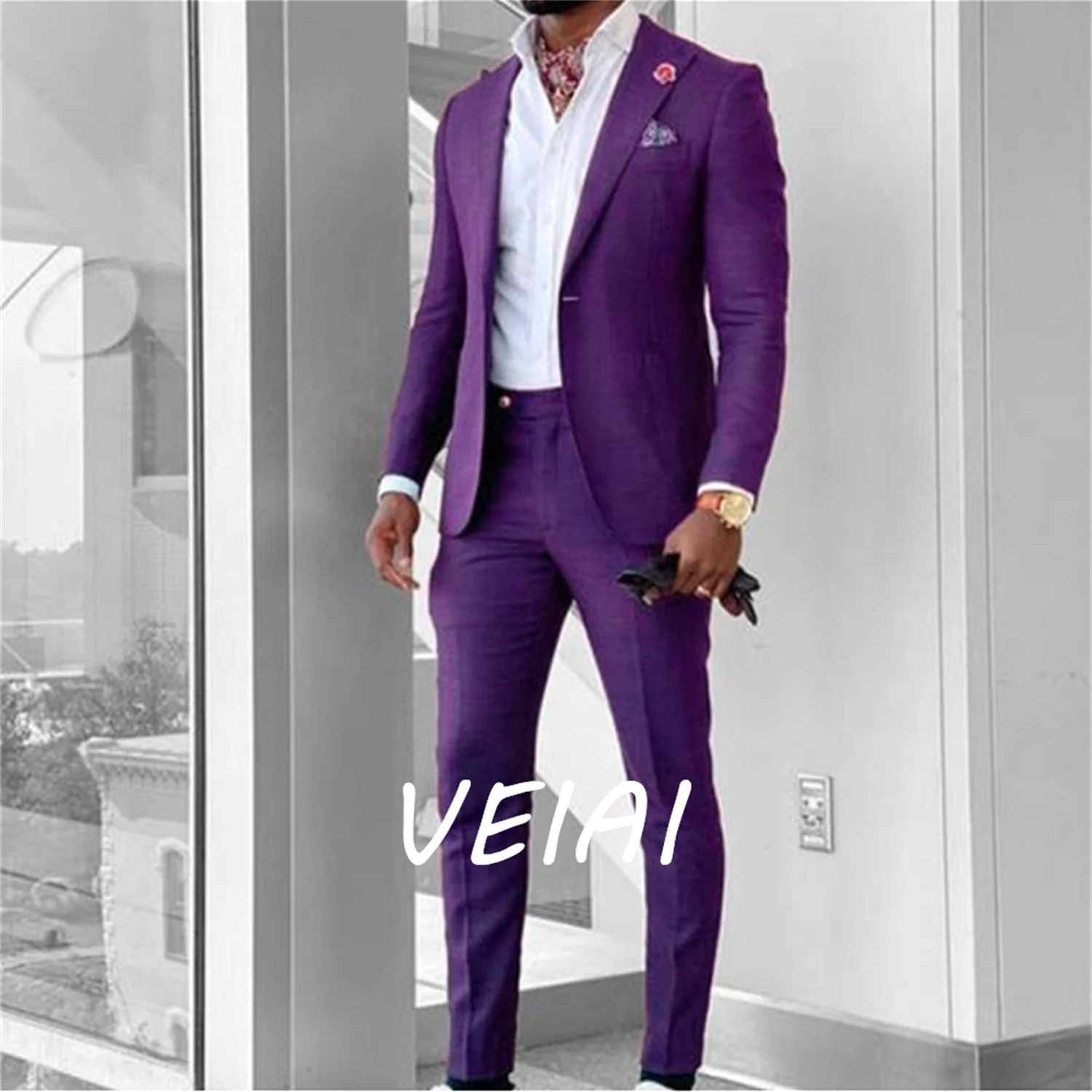 

CustomizedNew Arrival Men Suits Peak Groom Wedding Suits Black Purple Blazer Jacket Pants 2 Pieces Business Formal Classic Costu
