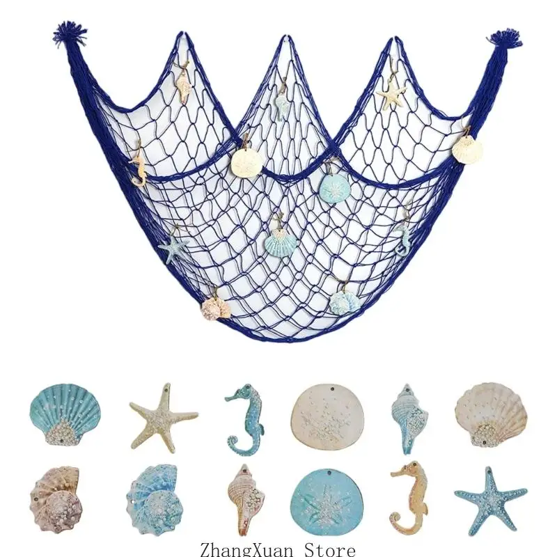 Muschel-Fischernetz-Wandbehang für Strandzimmer und Fotokabine, 3 x – Detail 2