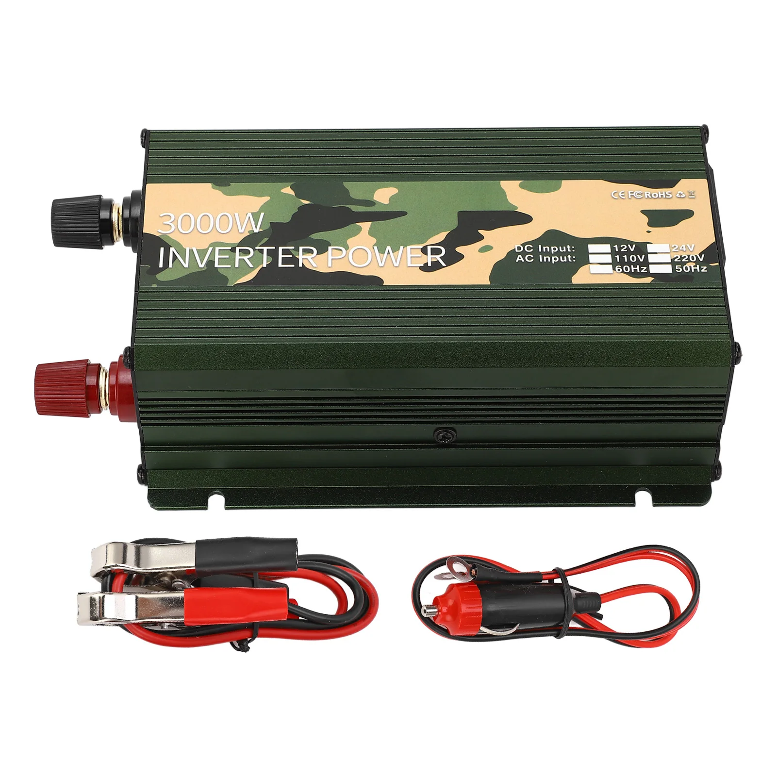 

Car Power Inverter 3000W DC 24V to AC Sine Wave Solar Converter with AC USB Socket 220V 50Hz