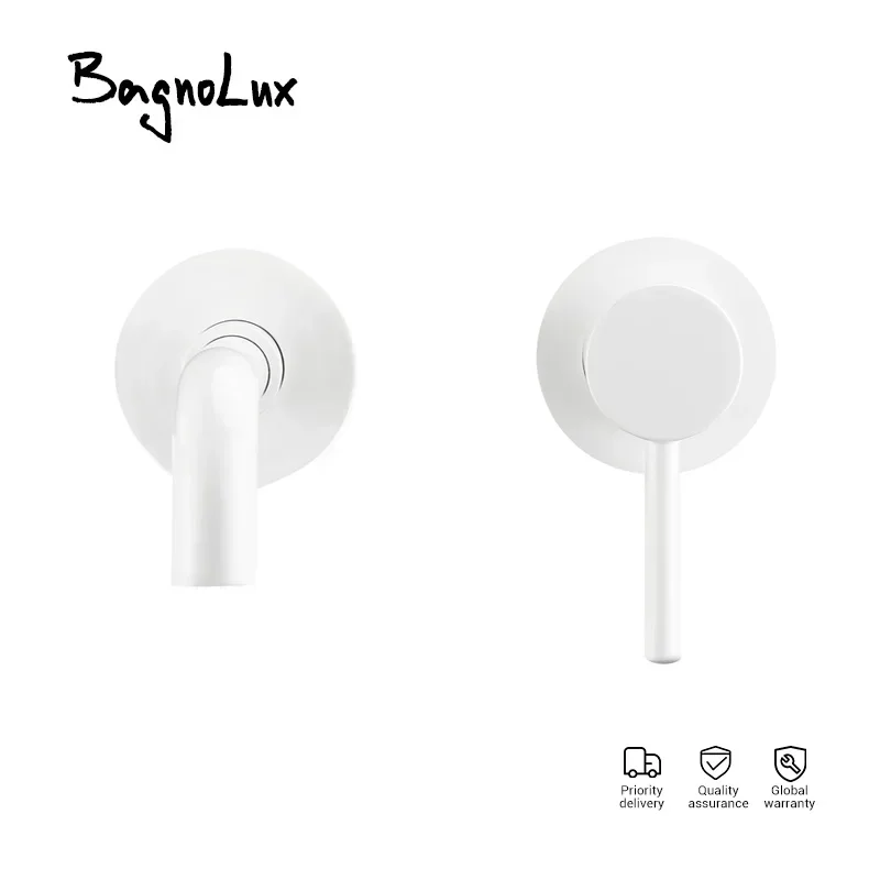 

Глянцевый белый смеситель для ванной комнаты, настенный смеситель для раковины, умывальник с одной ручкой, ярко-белый смеситель для горячей и холодной воды