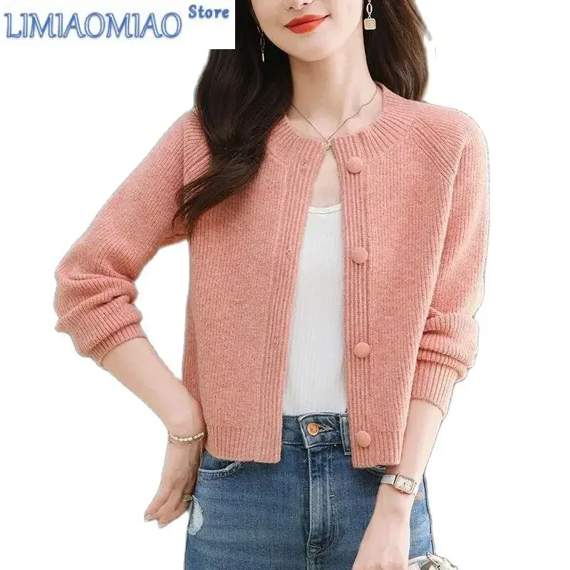 

Ladies' Round Nec Needle Knit Cardigan Is Slim And The New Style Is Short Sweater With Spring And Autumn Coat Bottoming Shirt