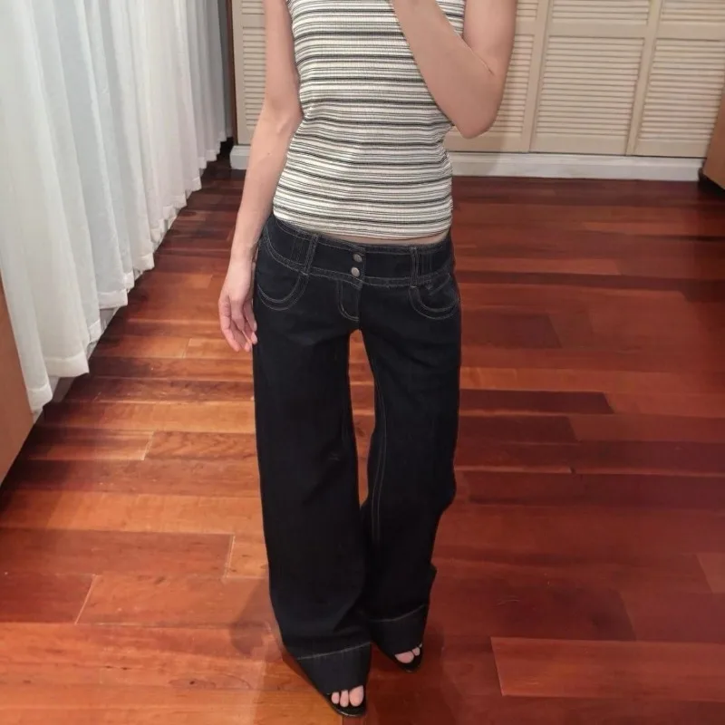 

FL Новые американские ретро широкие джинсы с низкой талией, женские летние осенние свободные драпированные брюки с высокой удлиненной длиной, популярные широкие брюки для девочек