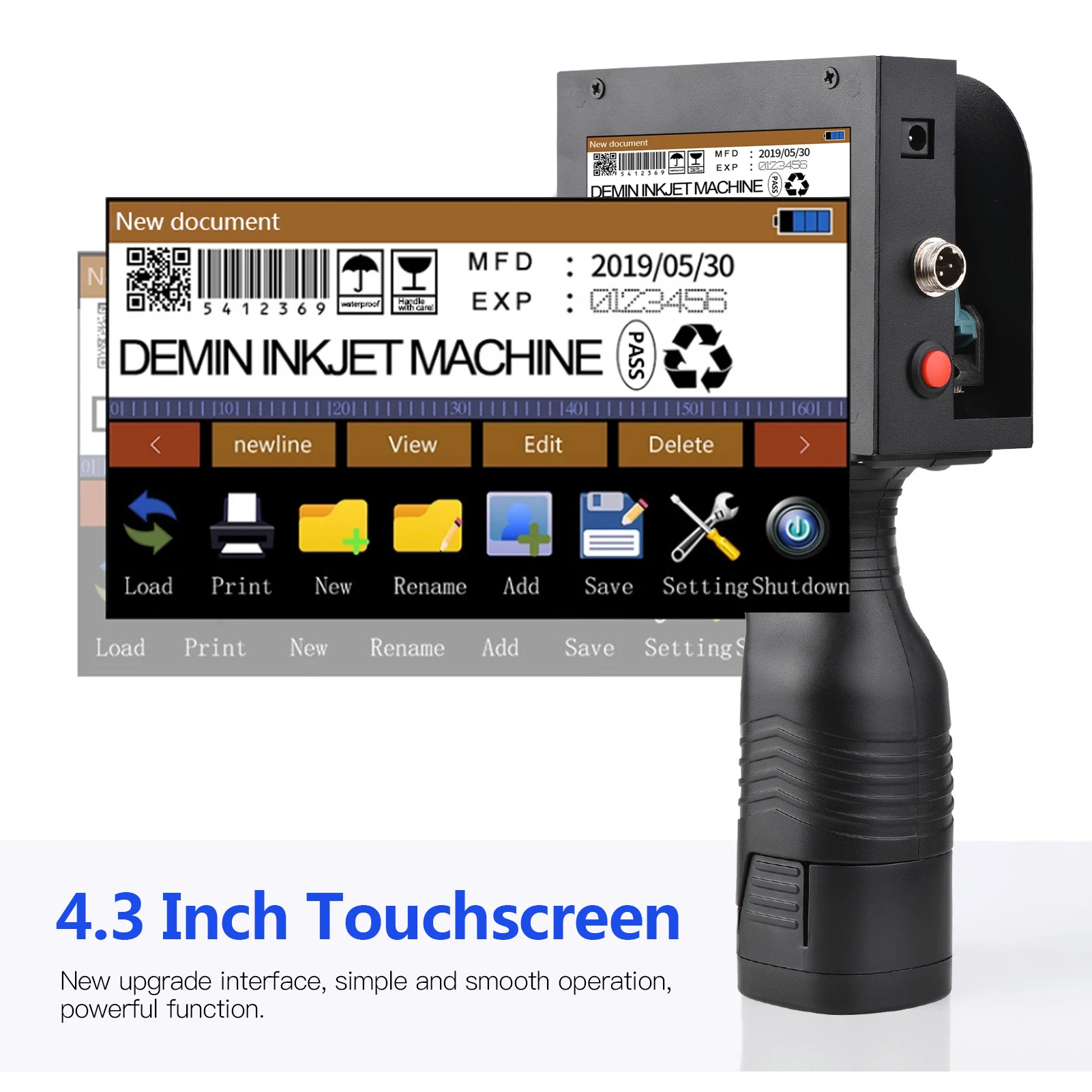 Handheld Printer Portable Inkjet Printer High Definition Inkjet Code Printer with 4.3 Inch LED Touchscreen Quick-Drying