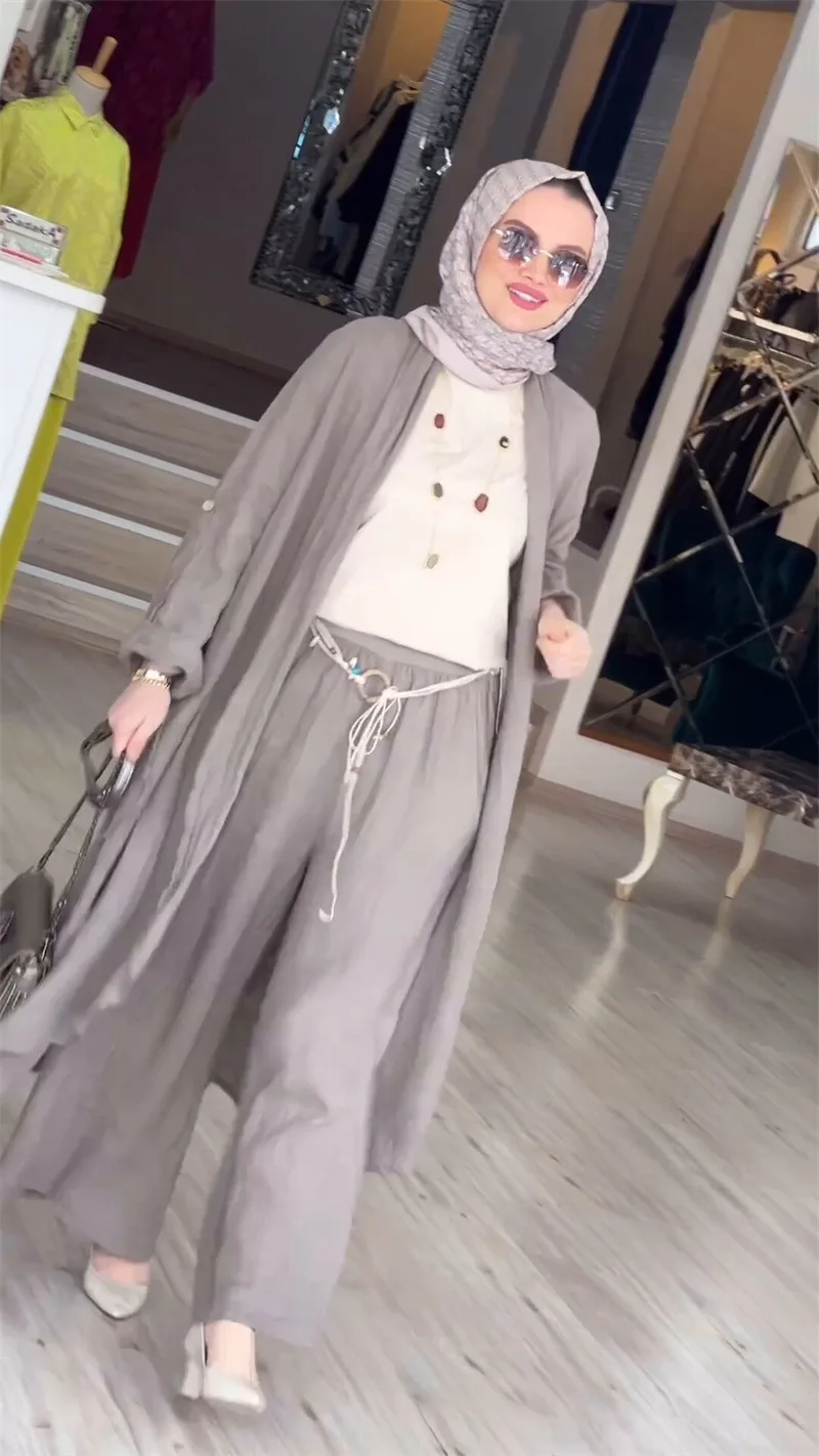 Eid donne musulmane camicetta due pezzi Set Abaya camicia lunga gamba larga pantalone abiti Ramadan arabo Dubai modesto Musulman Ensembles