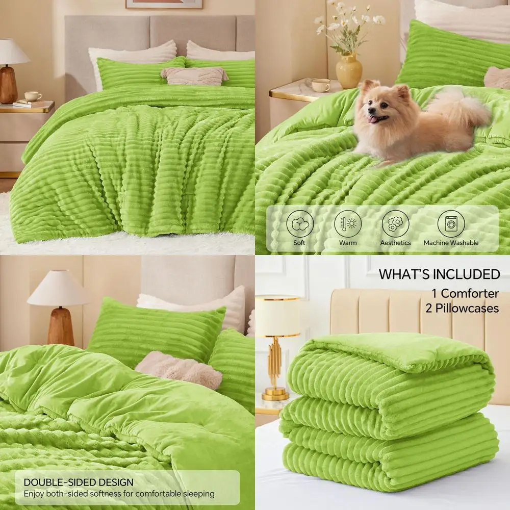 طقم سرير رقيق سيترون داكن فائق النعومة ومريح، لحاف شتوي ثقيل من القطيفة مع كيس وسادتين #1