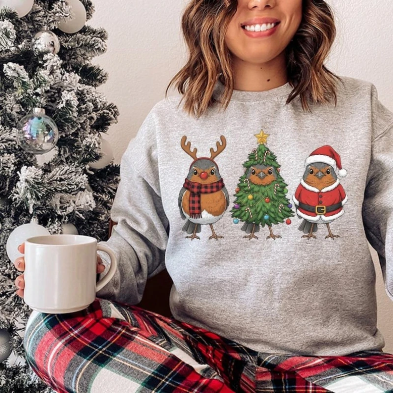 Robin pássaro natal outono e inverno moletom santa pássaro observação adulto presentes de natal manga longa manter quente combinando hoodies