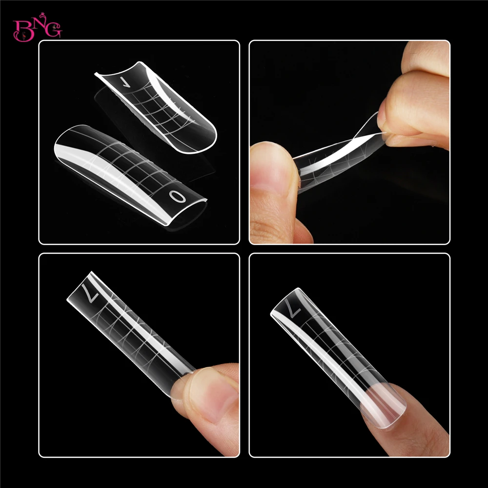 BNG 140 قطعة أشكال أظافر مزدوجة مربعة من جل الأظافر غطاء كامل قوالب أظافر 14 مقاسًا لتطويل الأظافر من البلاستيك الناعم المرن #2