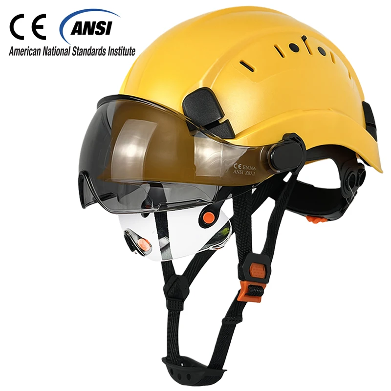 

CE New Type Safety Helmet With Build-In Visor Goggles For Engineer ABS Hard Hat ANSI Industrial Work Cap For Men Head Protection