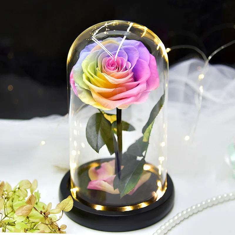 Little Prince Eternal Rose Artificial Flower Beast Rose In Light Glass Box Girlfriend Birthday Valentine Mather Gift With Box