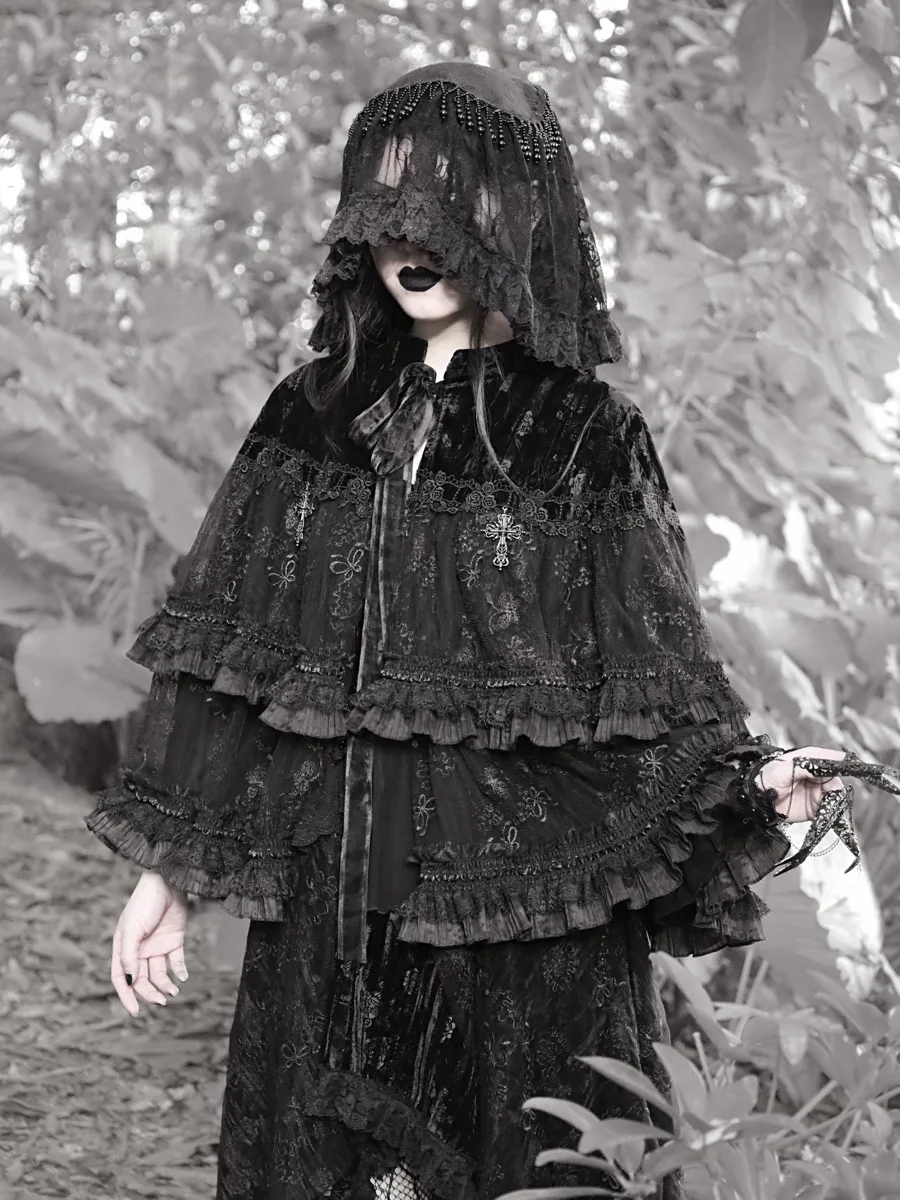 

Halloween Wear Special-Interest Design Gothic Heavy Industry Lace Dark Pattern Velvet Cloak Waistcoat