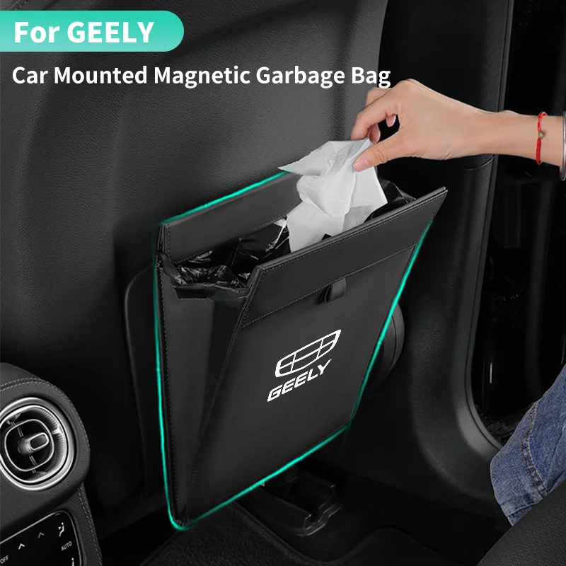Magnetic Adsorption Car Garbage Bag Trash Can Seatback Hanging Storage Trash Bin For Geely Geometry Panda LC Coolry Emgrand GX2