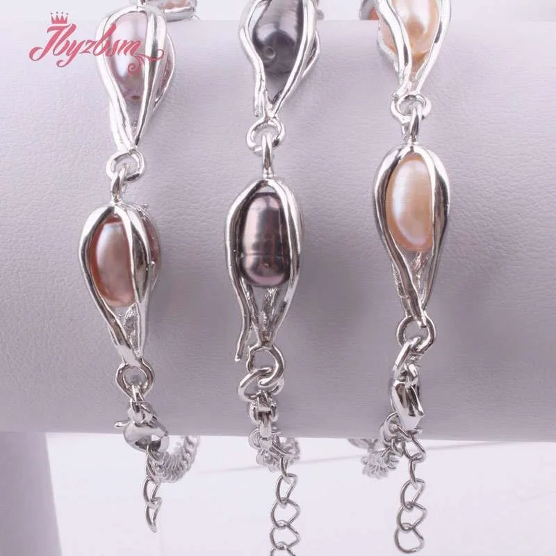 7x8-8x9mm Oval Natural Freshwater Pearl Beads Tibetan silver Fashion Style Woman Gift Bracelets Adjustbale size 7\