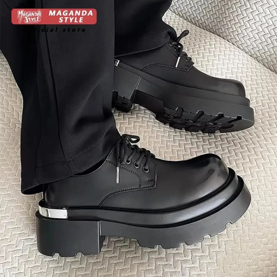 Original niche polished formal leather shoes new high-end feel thick sole with 7CM height increase big head casual shoes
