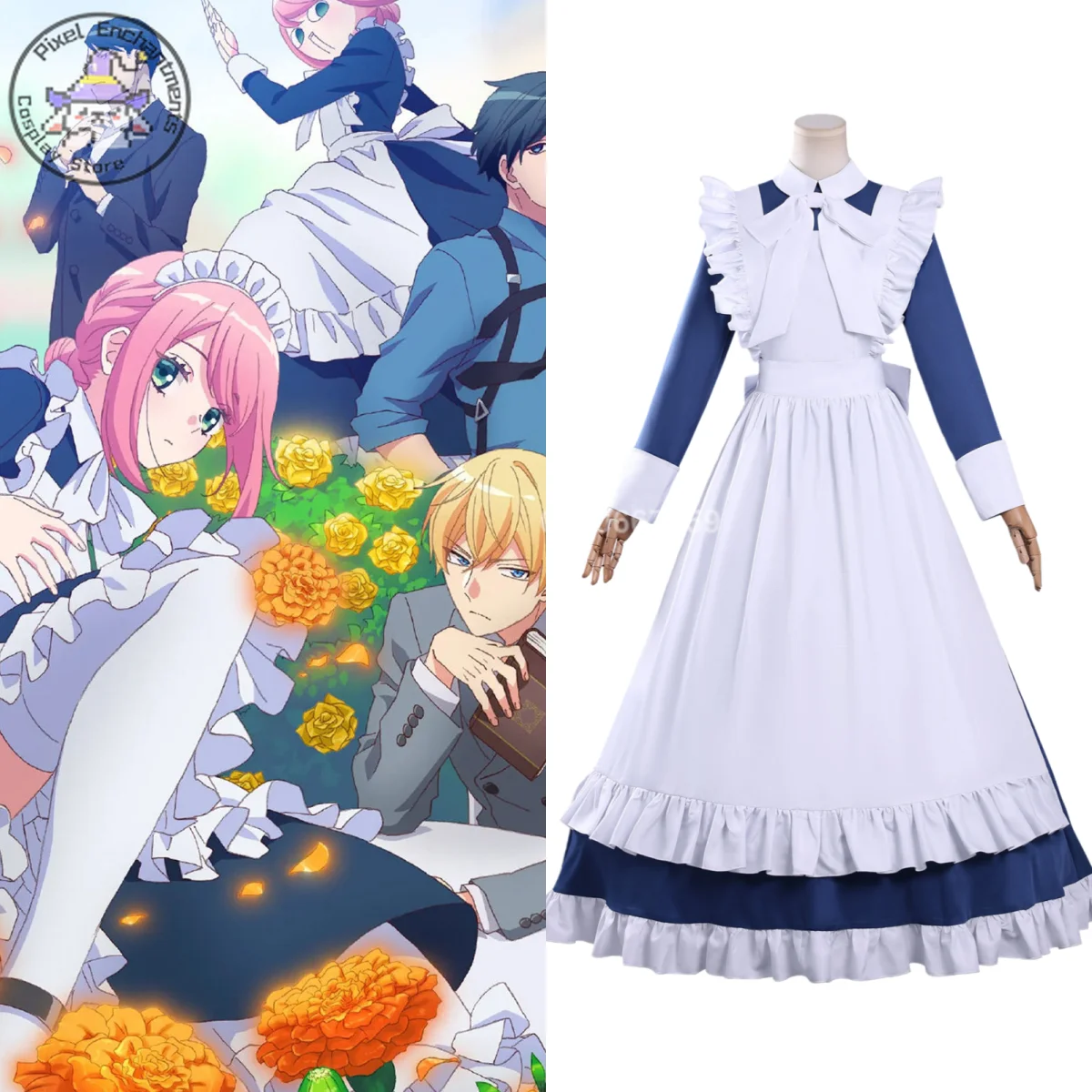 

Hot Mechanical Marie Cosplay Costume Anime Marie Role Playing Outfit Blue and White Maid Dress for Women Comic Con Party Suits