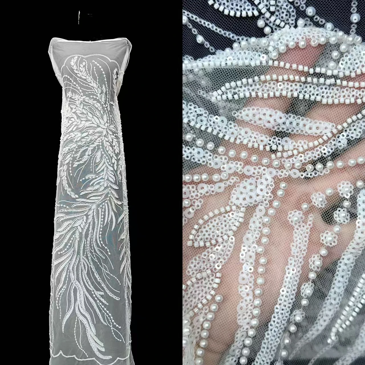 Afrykańska koronka z koralikami, cekinami, francuska siatka koronkowa, wysokiej jakości luksusowa tkanina do szycia DIY dla kobiet, suknie ślubne SZ1683