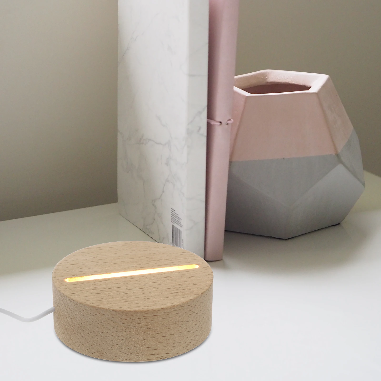 

1pc Wooden Night Lamp Base Small Round Usb Light Holder For Bedroom Office Decor Wood Craft Lamp Support Night Light Accessory