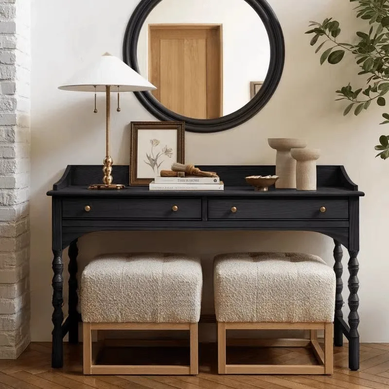 American light luxury solid wood desk, simple medieval style old integrated dresser with pumping, French retro writing desk