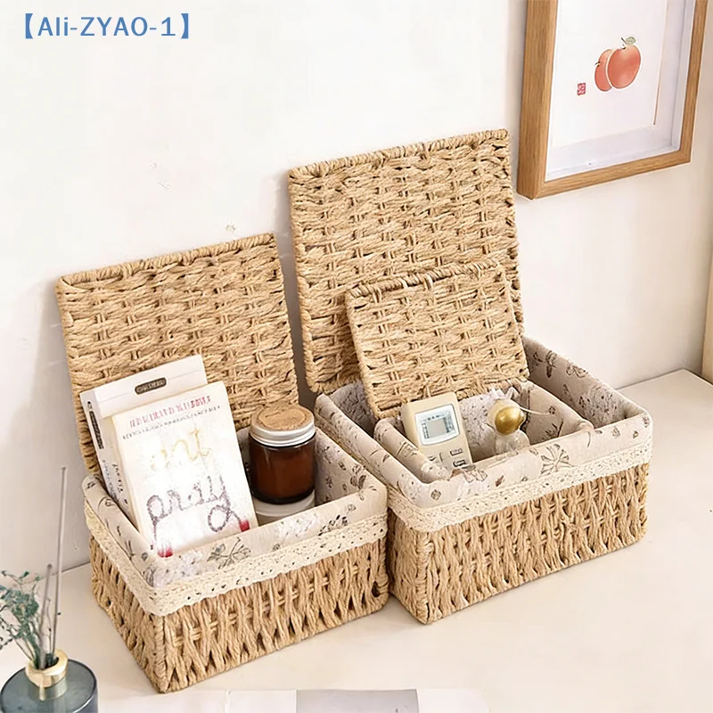 【ZYAO-1】1 Stück Haushalts-Aufbewahrungsbox aus Rattan für Spielzeug, Snacks und verschiedene Gegenstände, Kosmetik-Aufbewahrungsbox für den Schreibtisch