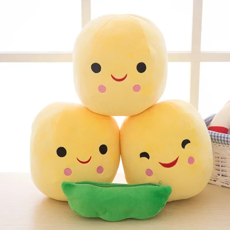 20-90cm Smile Peas Pod Creative Plant Plush Doll Cushion Fruit and Vegetable Themed Anti-Stress Toy for Children Gift
