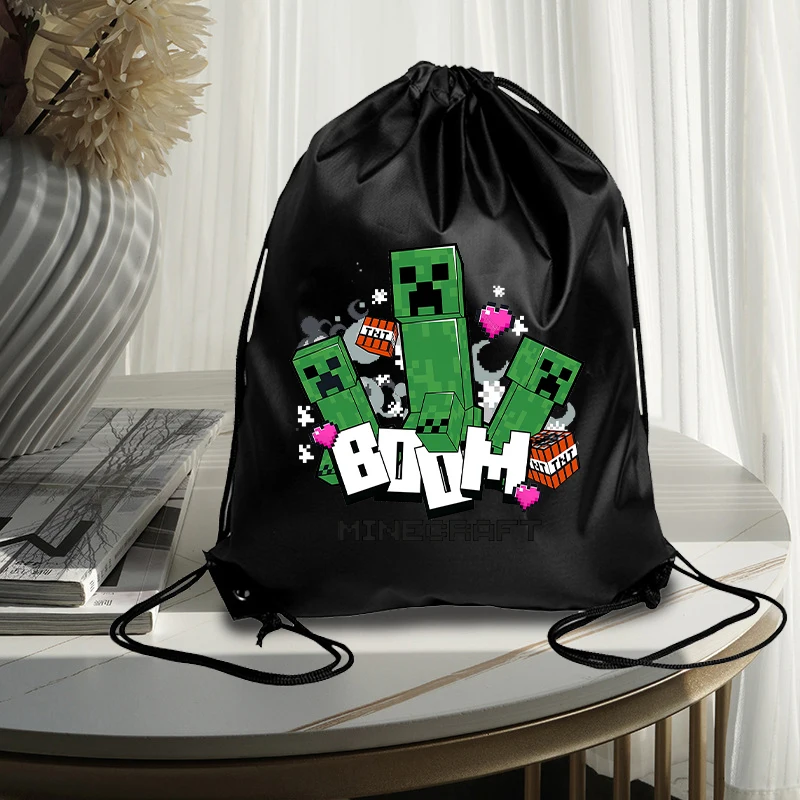 Miner Crafting Pixel Kordelzug-Tasche, modischer, leichter Rucksack mit großem Fassungsvermögen, Cartoon-bedruckte Aufbewahrungstaschen für Sportbekleidung, Geschenke