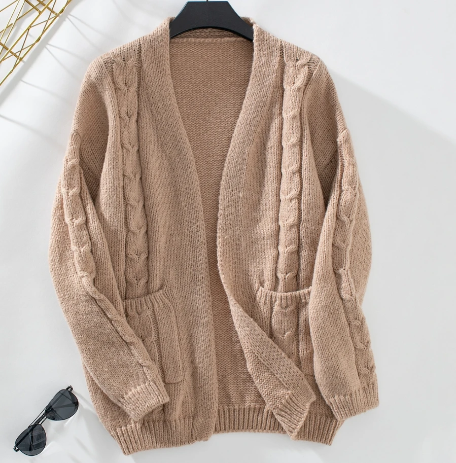 

Women's Sweater Jacket Autumn Fashion New Retro Elegant Pocket Knitted Cardigan Casual Fashion Long Sleeved Sweater Jacket