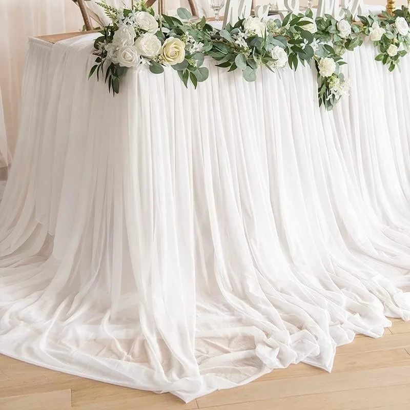 Puffy Table Skirt Gauze Chiffon Pearl Decorative Table Cover For Wedding Party Birthday Dessert Home Christmas Decoration