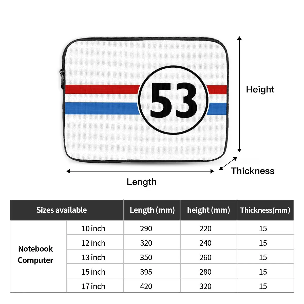 Herbie Number 53 Notebook Laptop Bag Case Pouch 10 12 13 15 17 Inch Notebook Sleeve Cover Bag Tablet Shockproof Case Bag