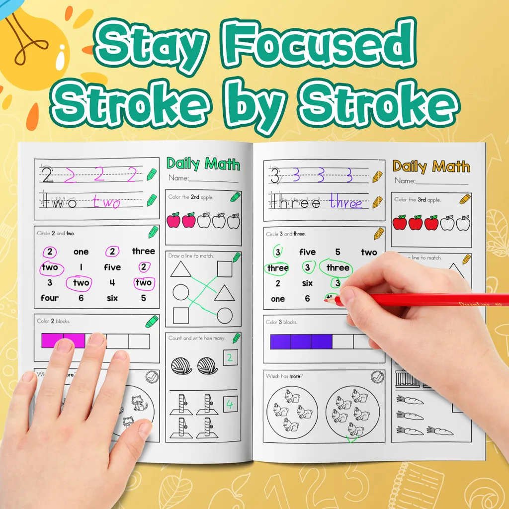 Daily Math Workbook Set for Kids: Worksheets with Counting, Addition&Subtraction, Ten-Frames, Place Value, Graphing