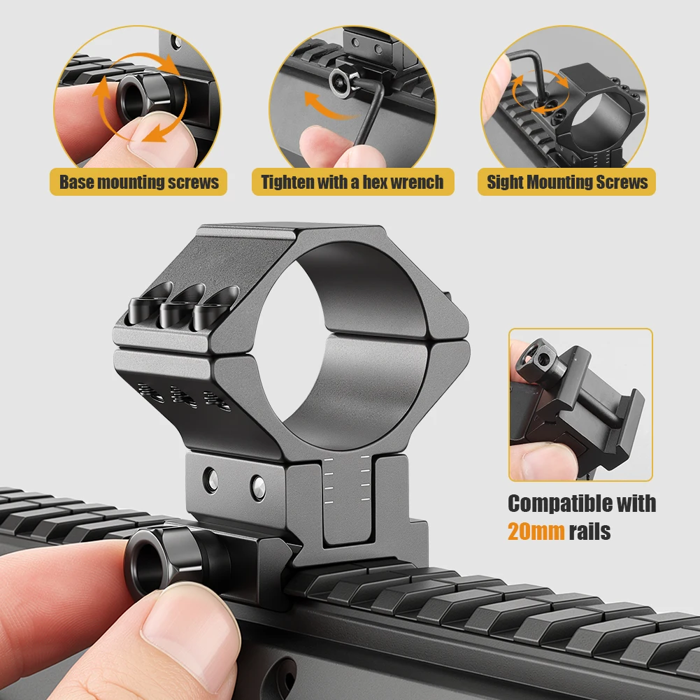 UniqueFire Rifle Scope Rings,1 inch 25.4mm - 30mm Adjustable Angle & Height  Flashlight Mount fit for 20mm Picatinny Rails view 4