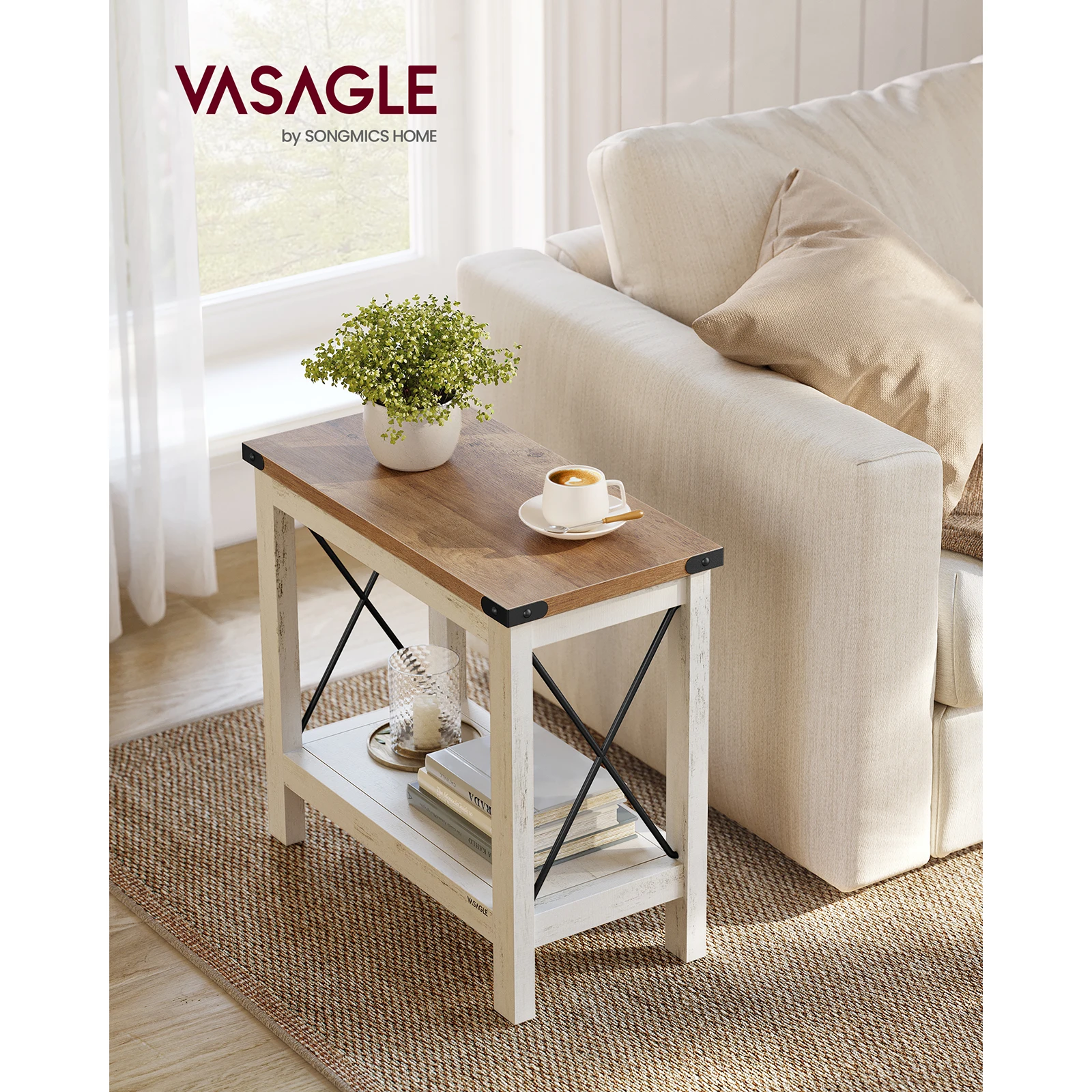 VASAGLE 2-Tier Side Table, End Table with Bottom Shelf, Nightstand for Small Spaces