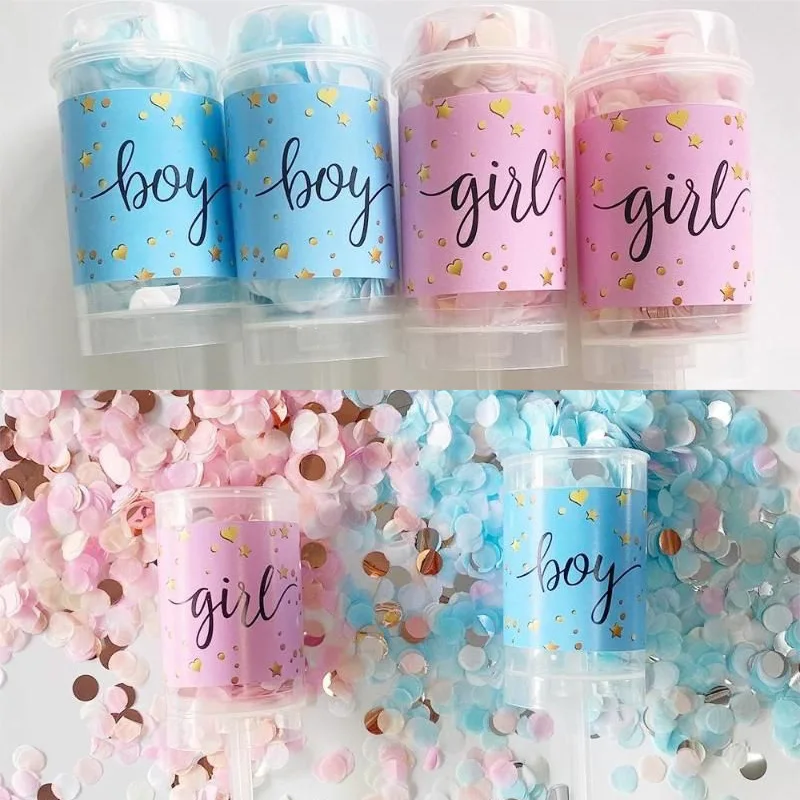 Baby Gender Reveal Confetti Cannon 2 Pack Boy or Girl Mini Confetti Cannons Gender Reveal Surprise Party Supplies Decorations