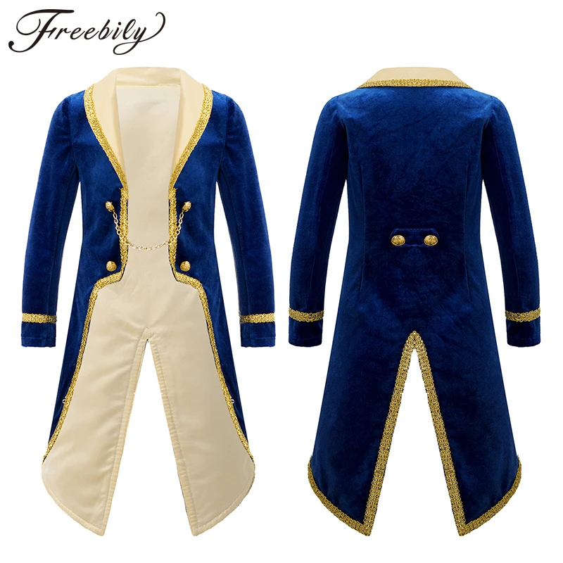 Kids Boys Vintage Long Sleeve Tuxedo Coat Royal Court Cosplay Costume Prince Dress Up Halloween Birthday Party Role Play Props