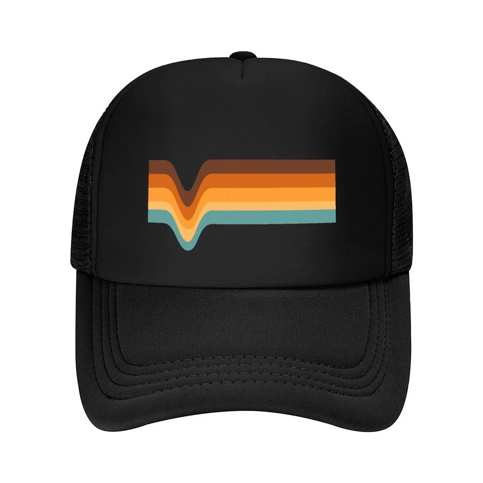 

70s 70’s Stripes Brown Orange Yellow Cream Beige Tan Blue Baseball Cap Hat Beach beach hat Beach Bag Man Women's