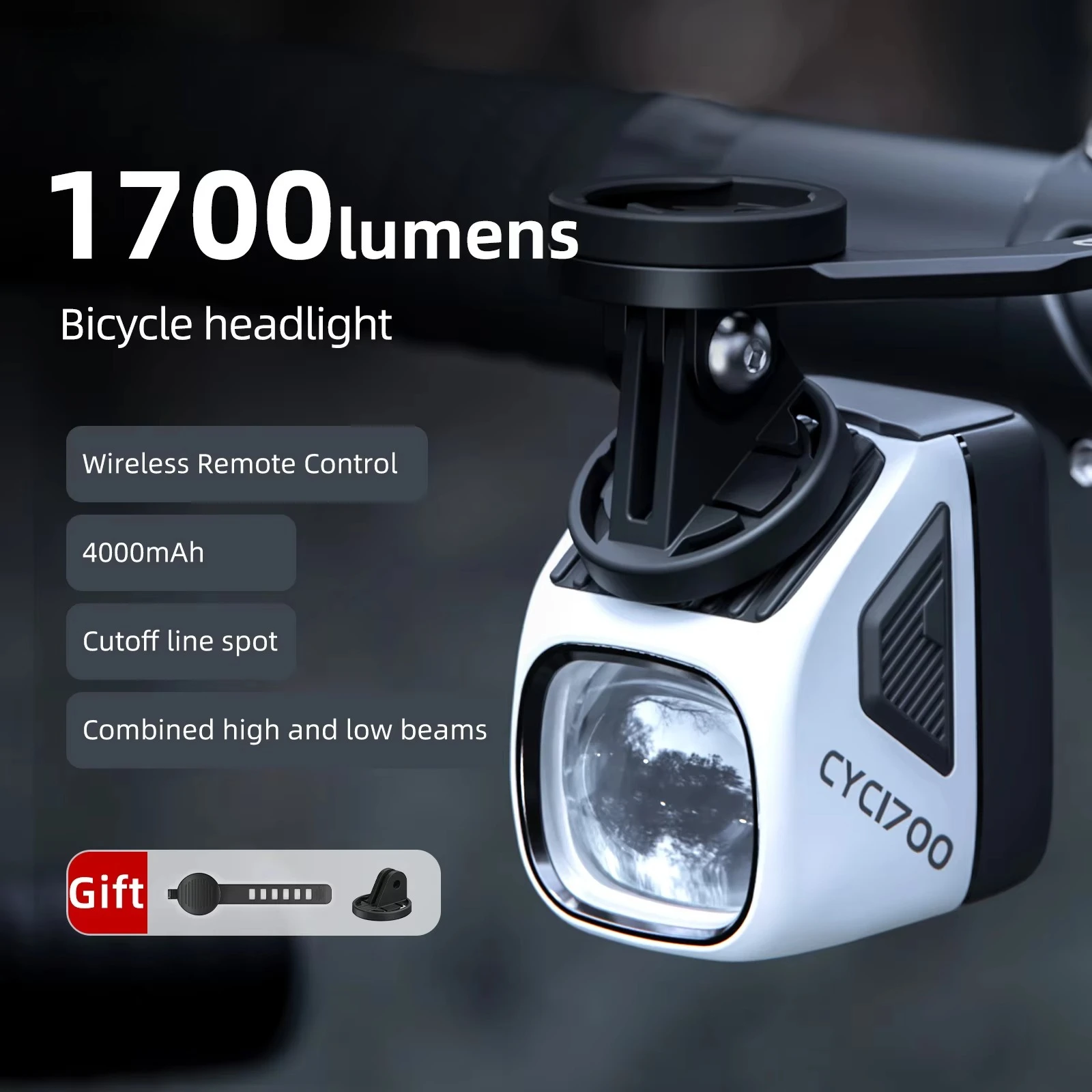 

Велосипедная фара LED 1700 лм CYC1700, перезаряжаемый велосипедный фонарь с пультом ДУ, водонепроницаемость IPX6 для ночной езды