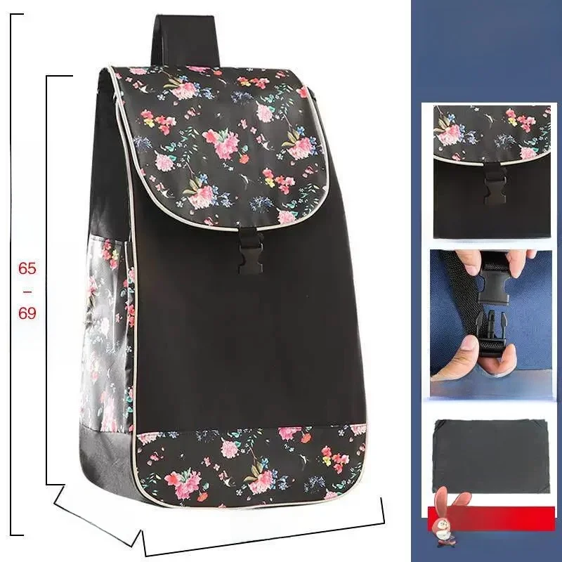 Thickened Canvas Shopping Bag Waterproof Hand-Pulled Cart Oxford Bag with Pull Rod Home Use Vegetable Buying Car Bag