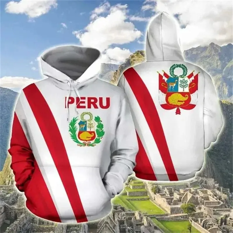 Peru National Emblem 3D Printed Hoodie for Men Clothes Fashion Sports Sweatshirts Casual Streetwear Long Sleeve Pullovers