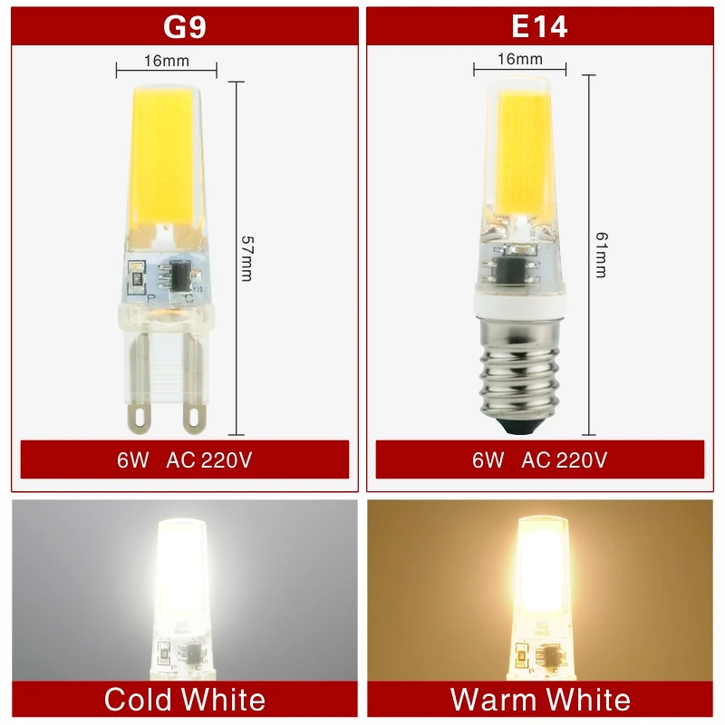 10pcs/lot G4 G9 E14 LED 3W 6W Light Bulb AC/DC 12V 220V LED Lamp COB Spotlight Chandelier Replace Halogen Lamps Cold/Warm white