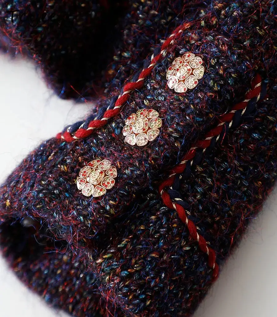 Tcyeek、12% ウール厚みのあるカーディガン、女性ポケットカラフルな糸、ファッションカジュアルニットジャケット、2024 秋冬トップ C48944QM