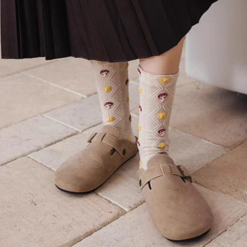 3 زوج/وحدة النساء الجوارب الخريف الشتاء Harajuku خمر الجوارب الطويلة الكورية موضة الأزهار النقش لوليتا Kawaii لطيف الجوارب النساء