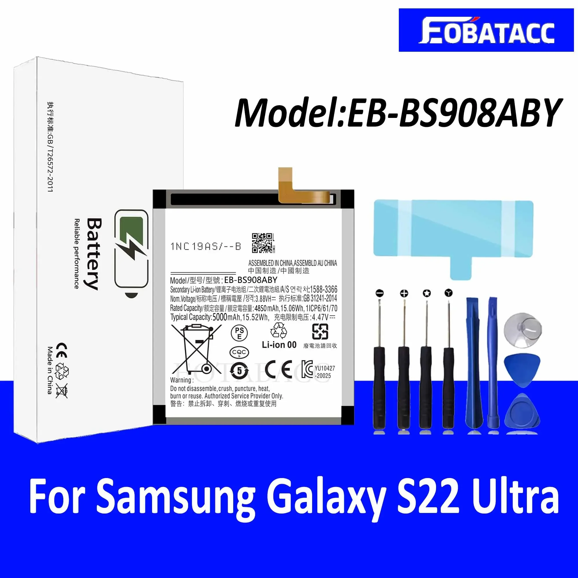 

EOTABACC 100% New High Quanlity Battery EB-BS908ABY For Samsung S22 Ultra Battery +Tools