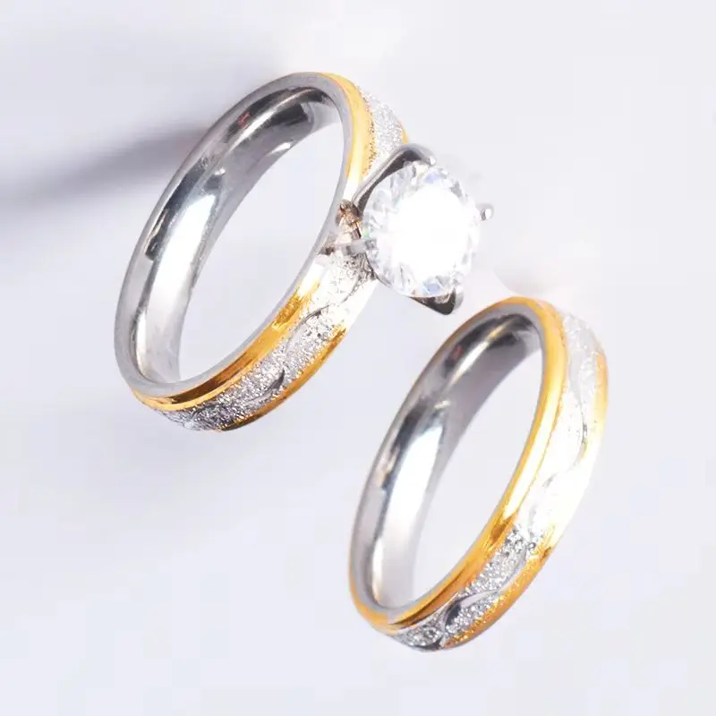 Hot selling stainless steel zircon couple rings, fashionable men's and women's ring accessories, jewelry gifts size 6-13