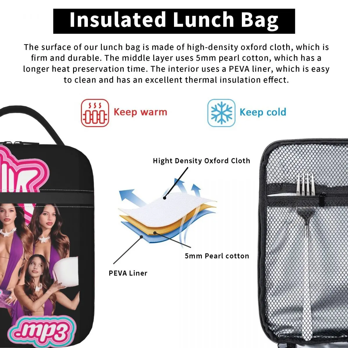 المغني إميليا Mernes MP3 جولة 2025 حقيبة الغداء علب الاغذية للكبار مكتب حقيبة للحفاظ على البرودة المحمولة مقاوم للماء طباعة أكياس الغداء الحرارية