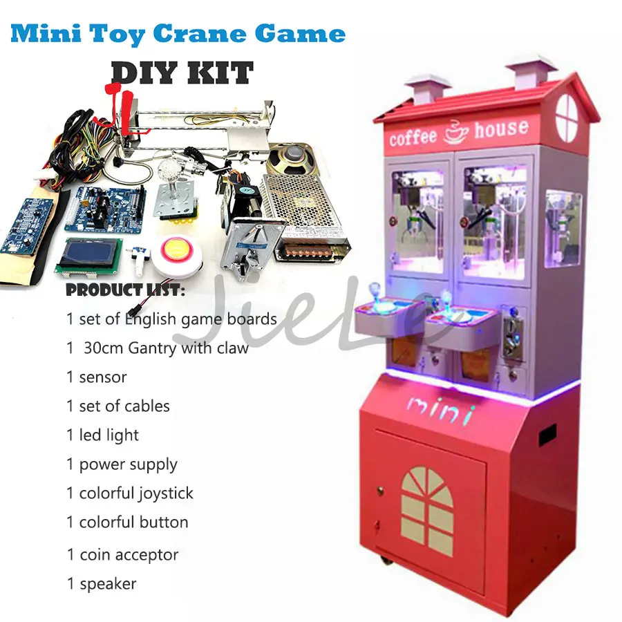 

30cm Gantry Toys Crane Vening Machine DIY Kit With Game Board Mini Claw 24v Power LED Joystick Buttons Sensor Coin Acceptor