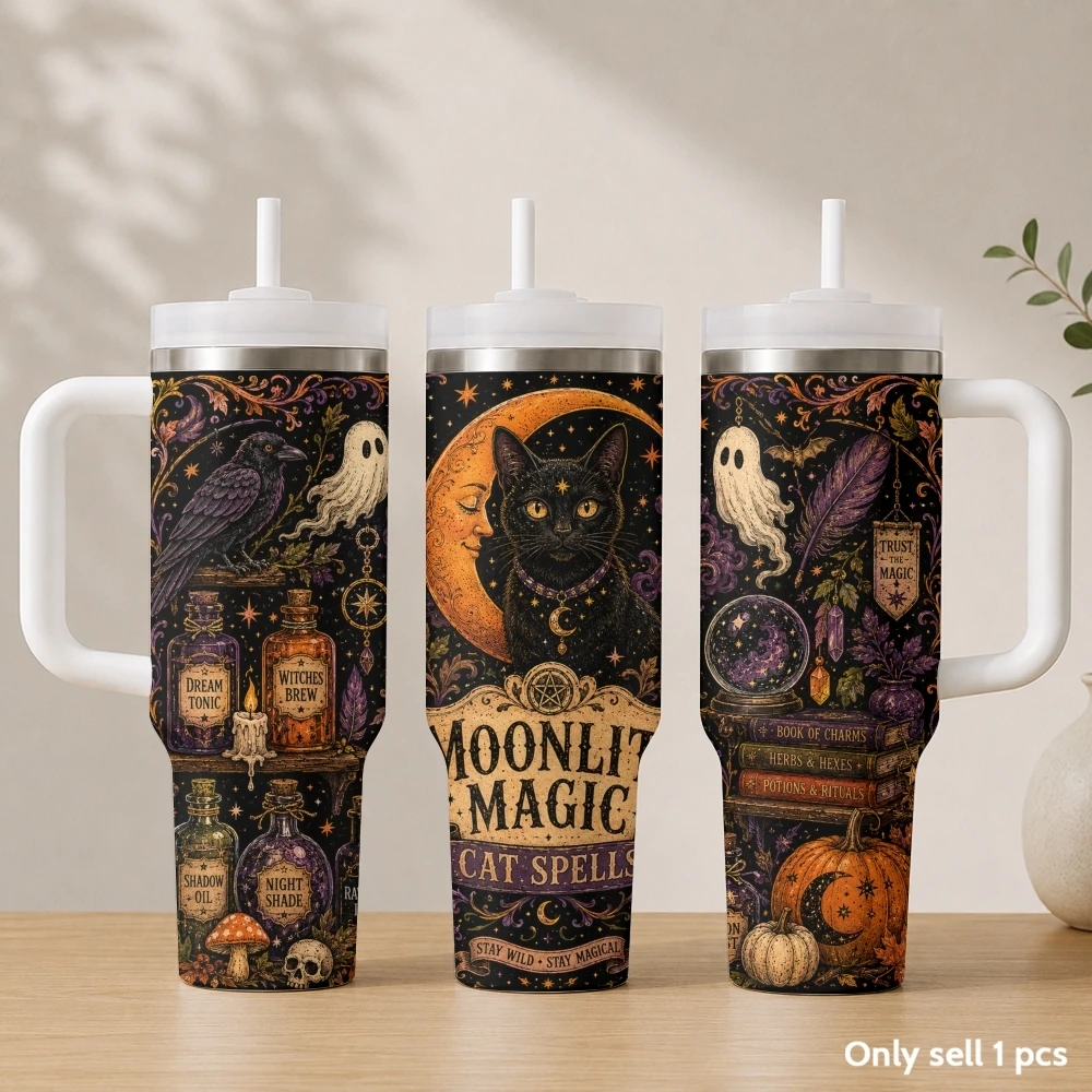 Halloween Ghost Chef Vacuum Flasks 40oz Stainless Steel Insulated Tumbler with Handle & Straw Leakproof Travel Mug